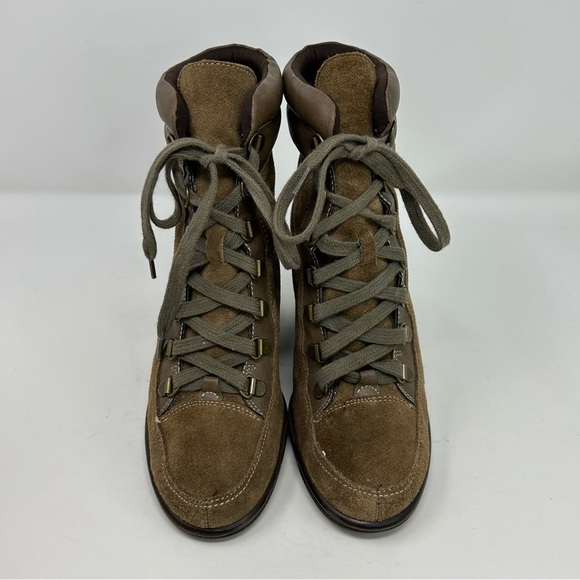 Aerosoles Macaroon Brown Suede Leather Lace Up Wedge Ankle Boots Size 7 - Picture 5 of 14